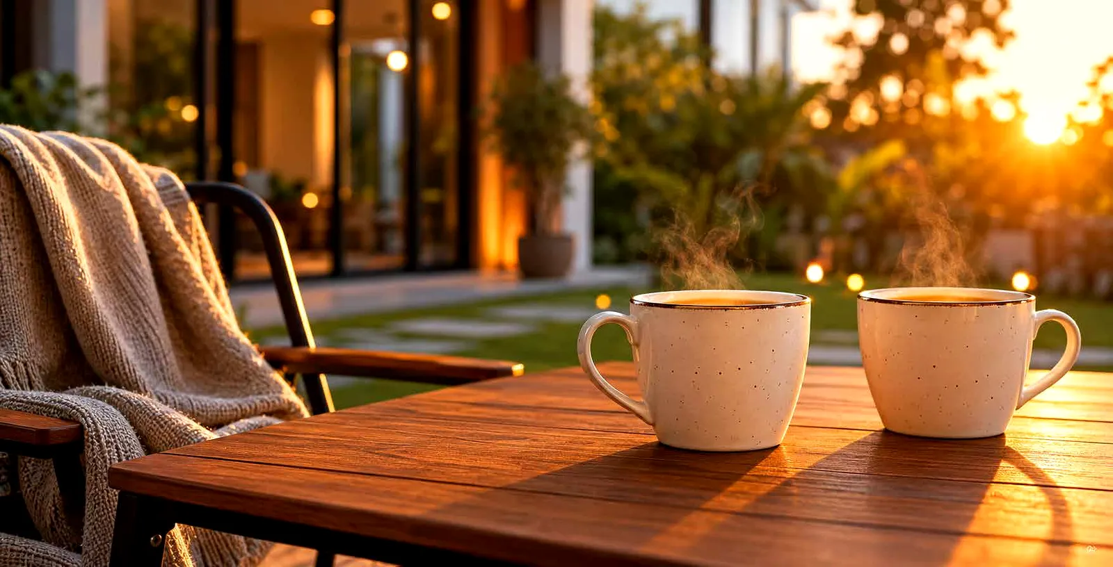 Tea on a private deck at sunset (representative image)