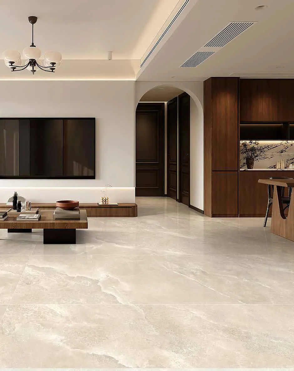 Living room with marble flooring