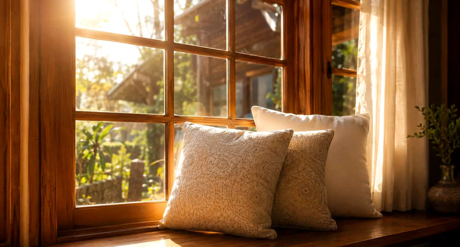 Sunlit window seat with cushions (representative image)